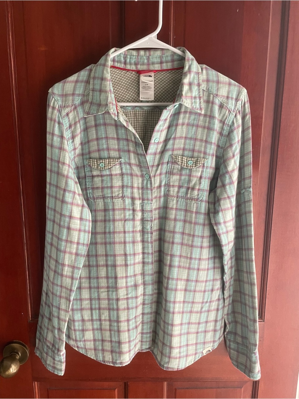 The North Face Mint Green & Lavender Plaid Button-Up Shirt